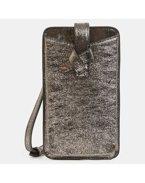 Etui téléphone en Cuir Elsa Foil argenté/gris - 19x11 cm