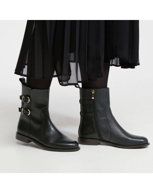 Bottines en Cuir double boucles noires