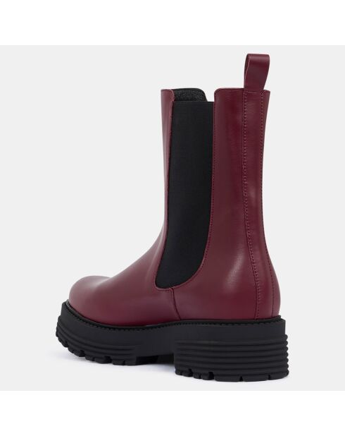 Chelsea boots en Cuir rouge bordeaux - Talon 4 cm