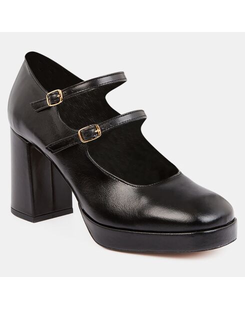 Babies en Cuir plateforme noires - Talon 8 cm