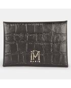 Porte-cartes en Cuir Emile Croco noir - 6x9 cm