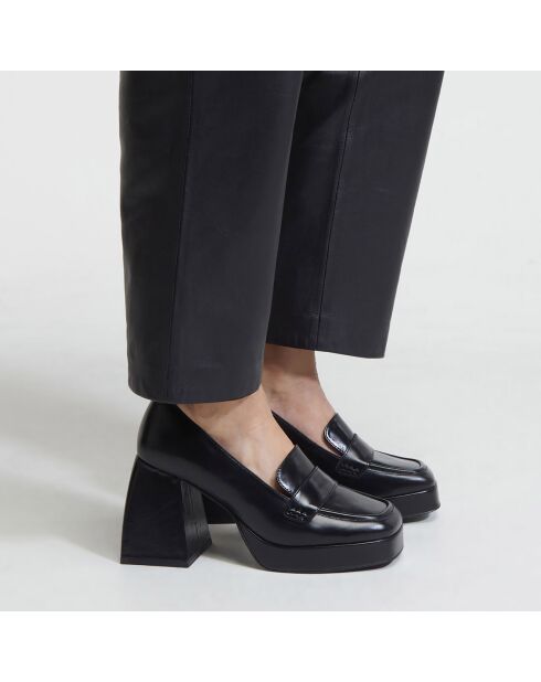 Mocassins en Cuir plateforme noirs - Talon 9 cm