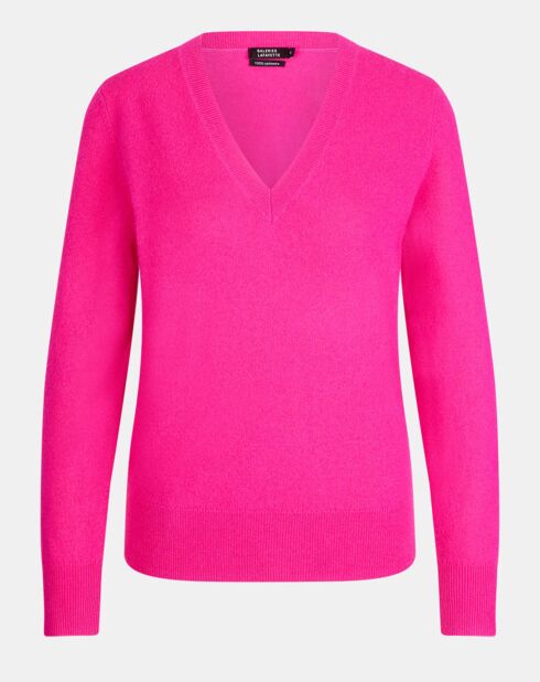 Pull 100% Cachemire Col V Zocon  rose fushia