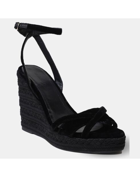 Espadrilles en Velours Valentina noires - Talon 11,5 cm