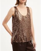 Top Paillettes Tess marron