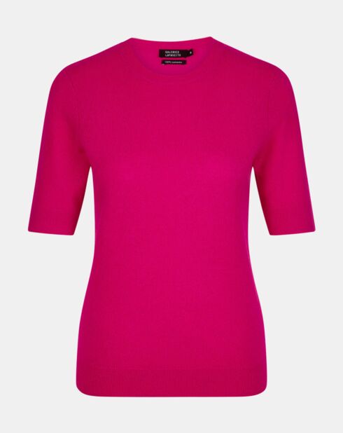 Pull 100% Cachemire manches courtes Difi rose fushia