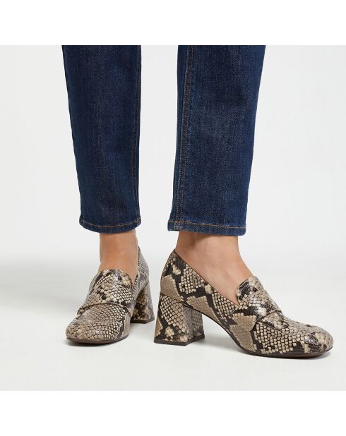 Mocassins en Cuir python beige - Talon 7 cm