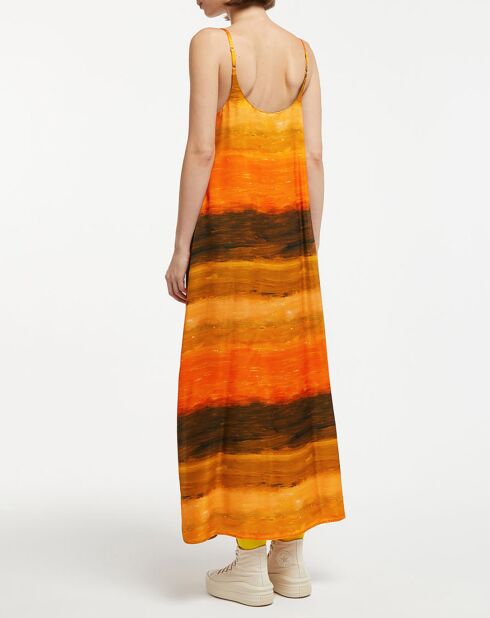 Robe 100% Soie Leva orange/marron