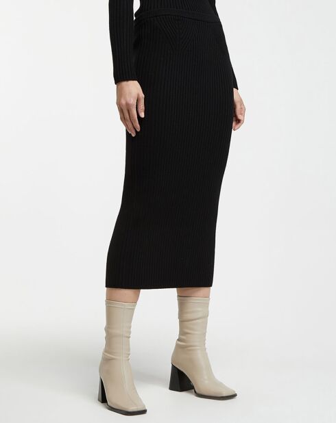 Jupe en Laine mélangée Stretch Ribbed noire