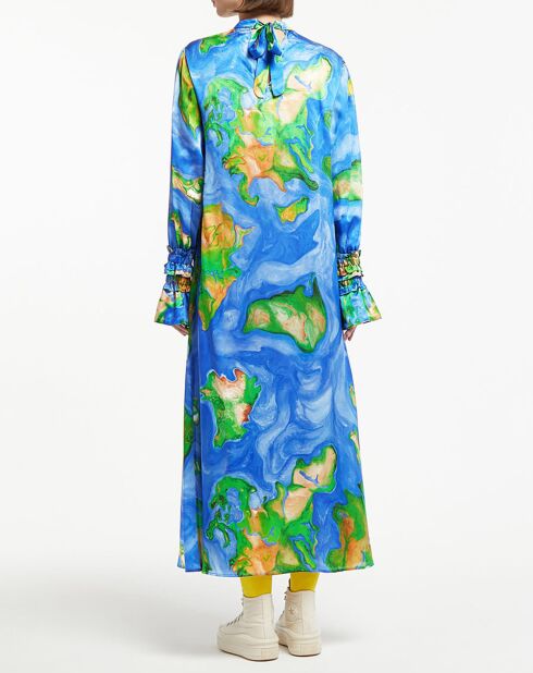 Robe 100% Soie Emma bleu/vert