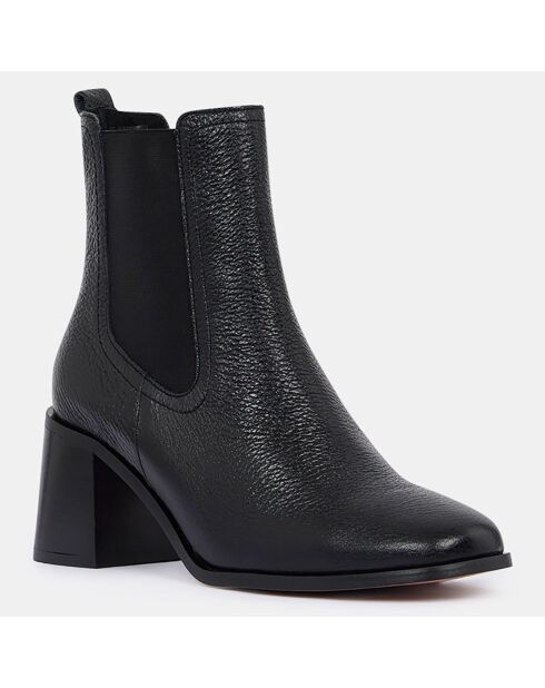 Bottines en Cuir grainé noires - Talon 6 cm