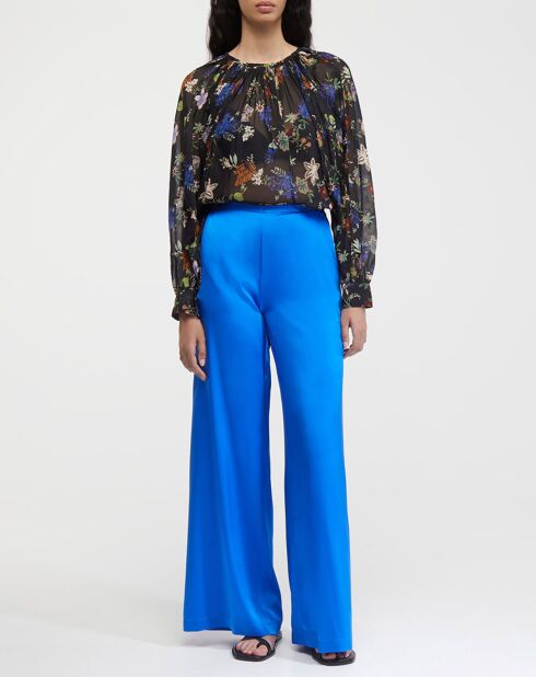 Pantalon en Soie Stretch Heavy Satin Hw bleu électique