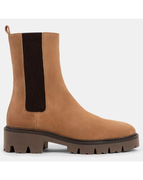 Chelsea boots en Velours de Cuir Ivy marron clair