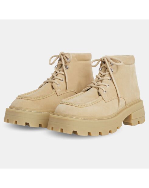 Bottines en Velours de Cuir Tribeca beiges