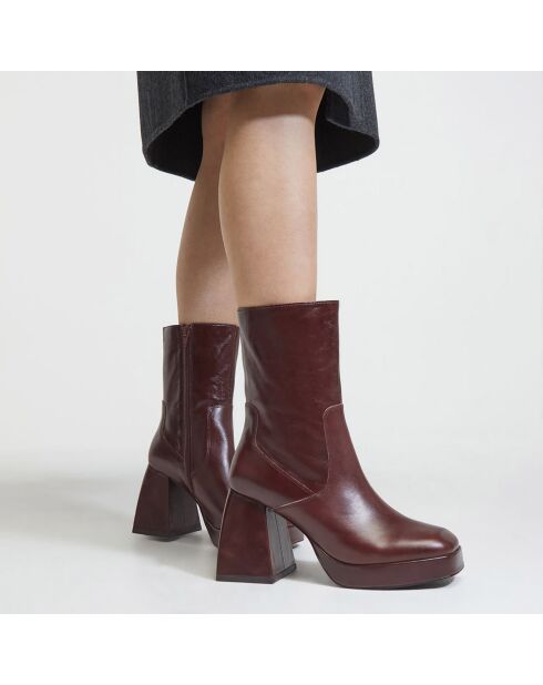 Bottines en Cuir plateforme marron - Talon 9 cm