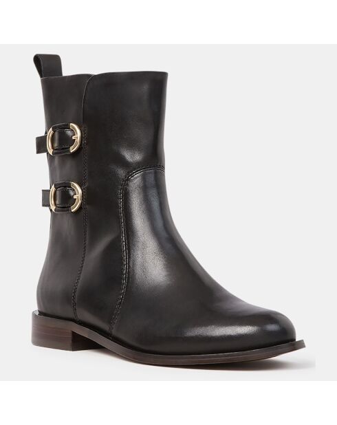 Bottines en Cuir double boucles noires