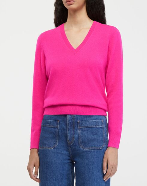 Pull 100% Cachemire Col V Zocon  rose fushia