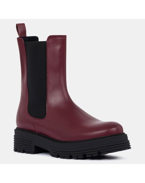 Chelsea boots en Cuir rouge bordeaux - Talon 4 cm