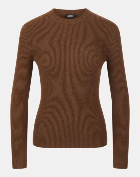 Pull en Laine & Cachemire Tasha col rond marron foncé