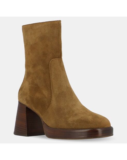 Bottines en Velours de Cuir Brigand marron - Talon 7 cm