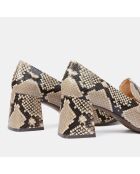 Mocassins en Cuir python beige - Talon 7 cm