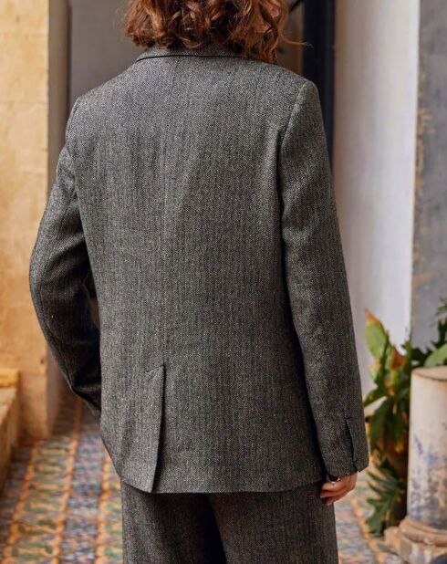 Quentin Jas van linnen en wolmix in zwart