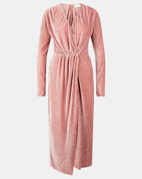 Robe en Velours Crossed Midi rose clair