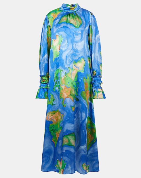 Robe 100% Soie Emma bleu/vert