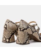 Babies en Cuir python beige - Talon 7 cm