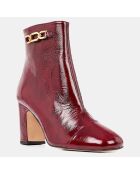 Bottines en Cuir craquelé rouge bordeaux - Talon 8 cm