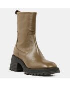 Boots en Cuir semelle crantée vert kaki - Talon 7 cm