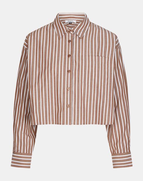 Chemise en Lin mélangé Ml Courte Toss blanc/marron