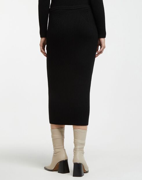 Jupe en Laine mélangée Stretch Ribbed noire