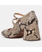 Babies en Cuir python beige - Talon 7 cm