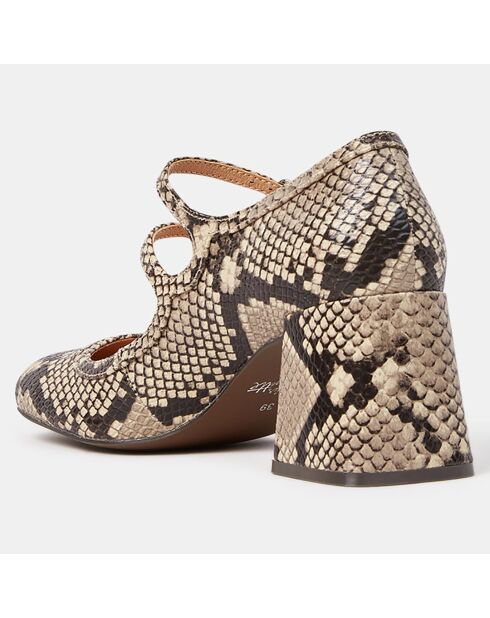 Babies en Cuir python beige - Talon 7 cm