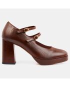 Babies en Cuir plateforme marron - Talon 8 cm