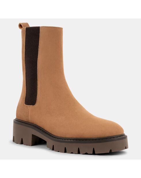 Chelsea boots en Velours de Cuir Ivy marron clair