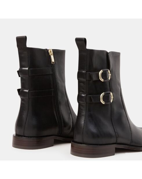 Bottines en Cuir double boucles noires