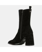 Bottines en Velours de Cuir élastique noires - Talon 8 cm