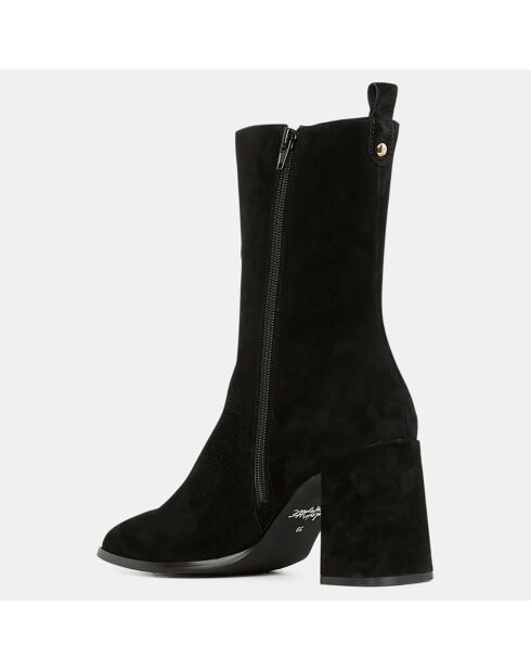 Bottines en Velours de Cuir élastique noires - Talon 8 cm