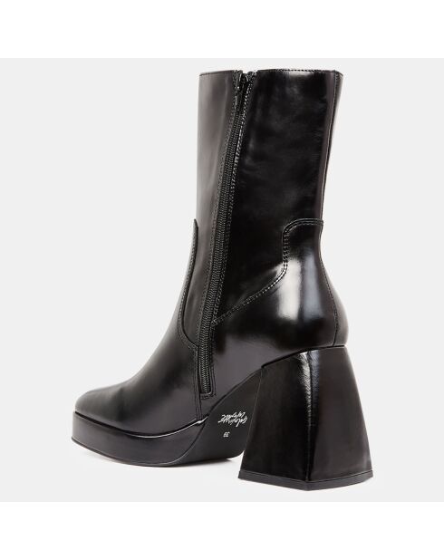 Bottines en Cuir plateforme noires - Talon 9 cm