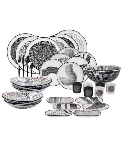 Service complet en Porcelaine  Yucatan noir  - 55 pièces