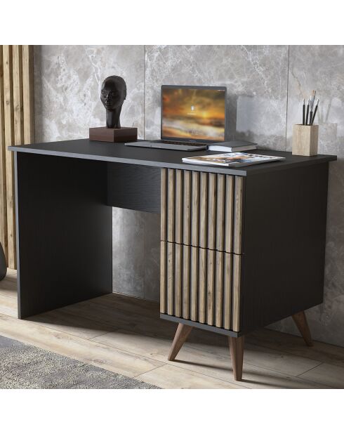 Bureau FRN bois/noir/pin - 127x65x12 cm