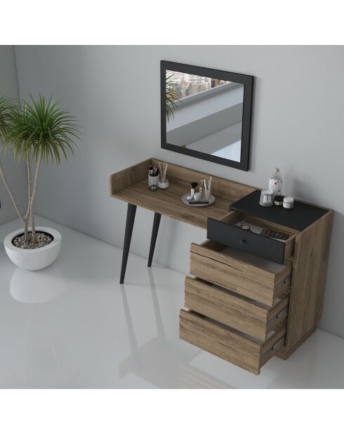 Coiffeuse/Bureau FRN bois/noir/noyer - 142x85x43 cm