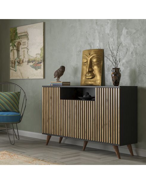 Buffet FRN bois/noir/pin - 140x91x35 cm