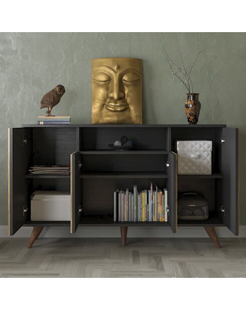 Buffet FRN bois/noir/pin - 140x91x35 cm