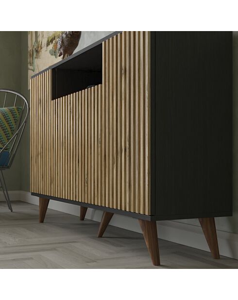 Buffet FRN bois/noir/pin - 140x91x35 cm