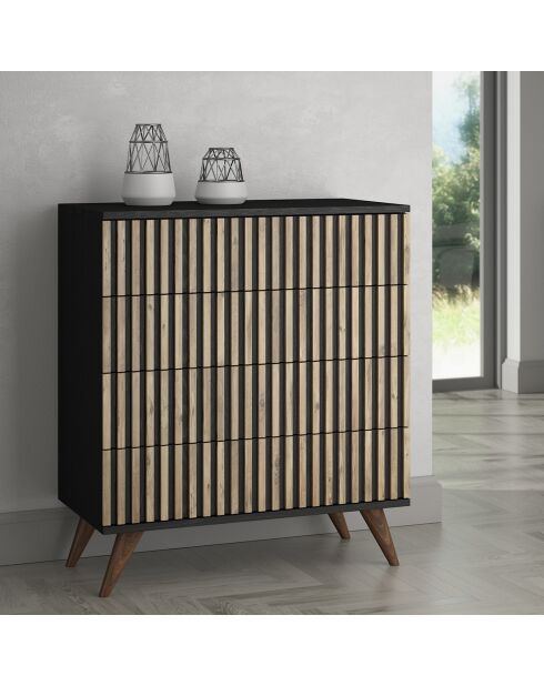 Commode FRN bois/noir/pin - 80x82x44 cm