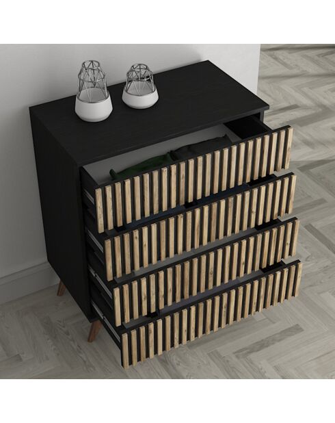 Commode FRN bois/noir/pin - 80x82x44 cm