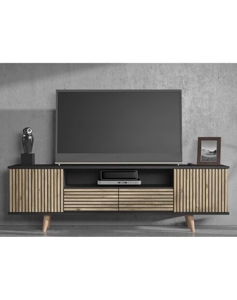 Meuble TV FRN bois/noir/pin - 180x55x35 cm